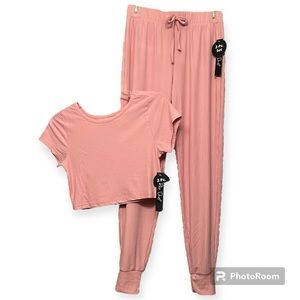 Star Dust Two Piece Set - Pink Ribbed Set